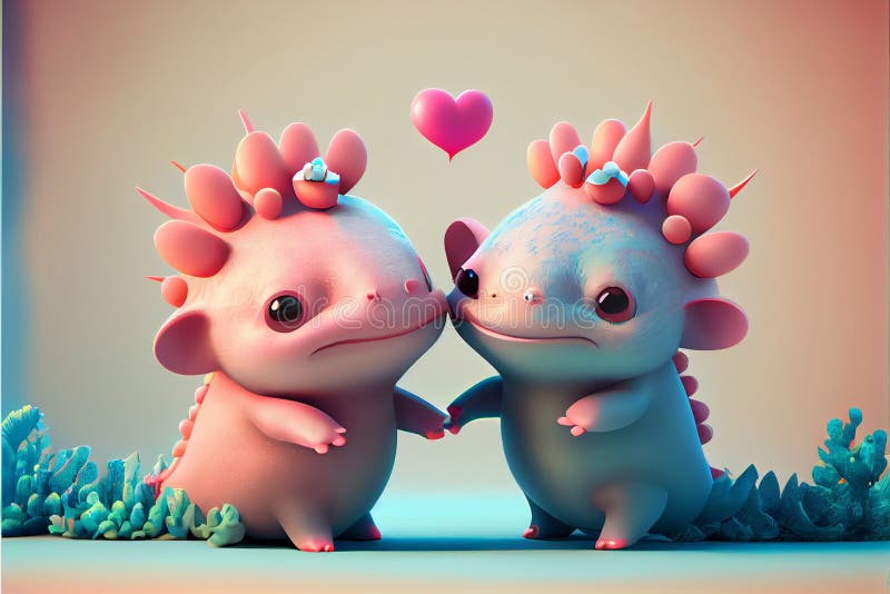 Adorable Axolotl Valentines Day Love Illustration Stock Illustration ...