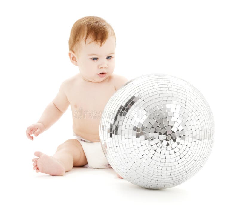Adorable Baby Boy with Big Disco Ball Stock Image Image of cute, ball