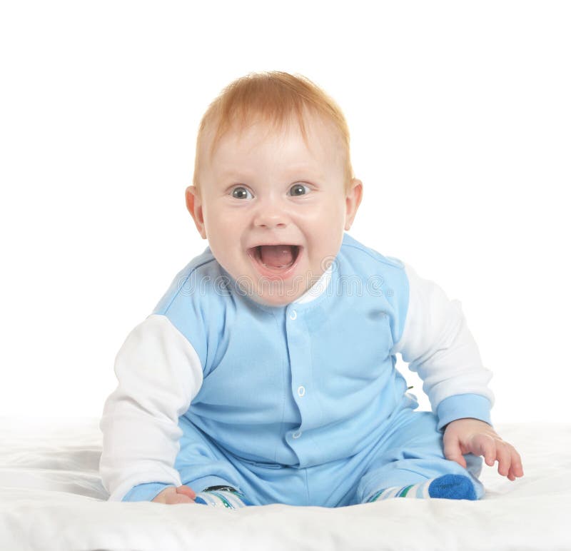 Adorable Baby Boy on Blanket Stock Photo - Image of happy, blanket ...