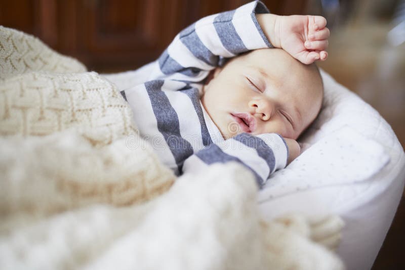 Adorable Baby Girl Sleeping In The Crib Stock Photo Image Of Bedding