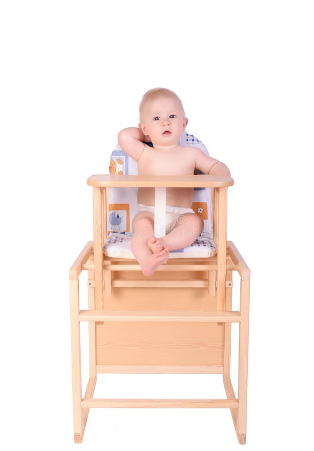 Adorable Baby In High Chair Isolated Stock Image - Image of face