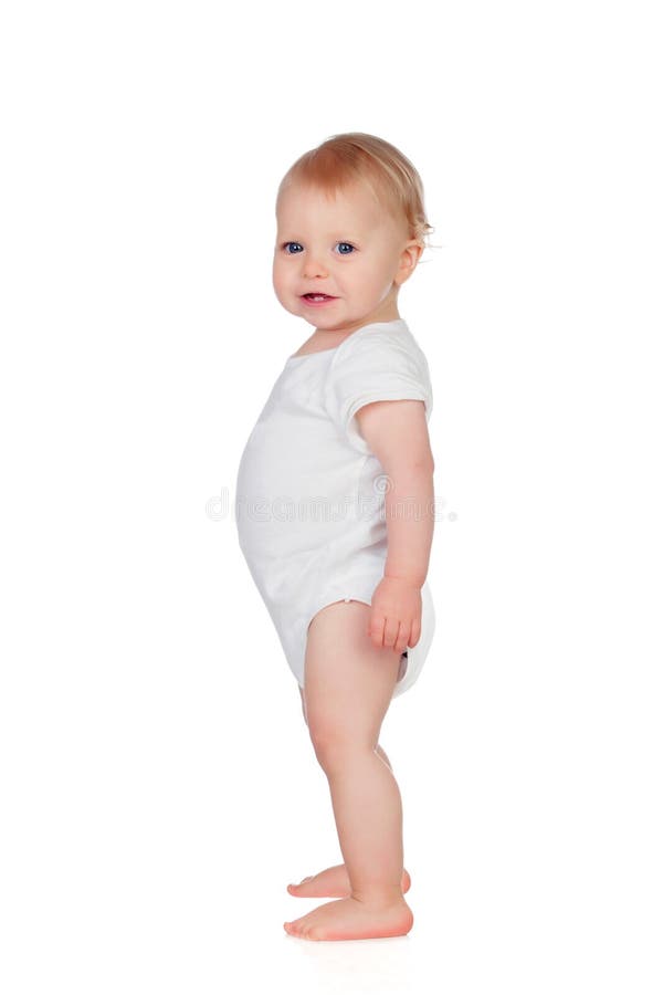 Adorable Blonde Baby In Underwear Stoc