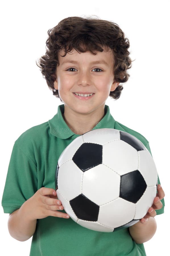 Adorable boy with ball of footboll
