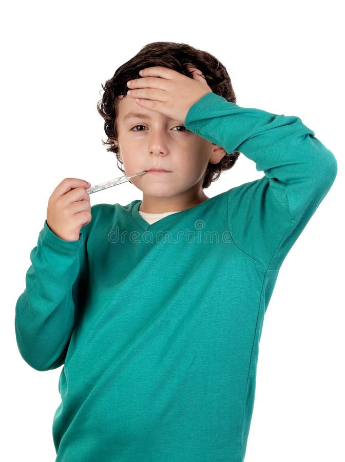 Adorable boy whit thermometer royalty free stock image