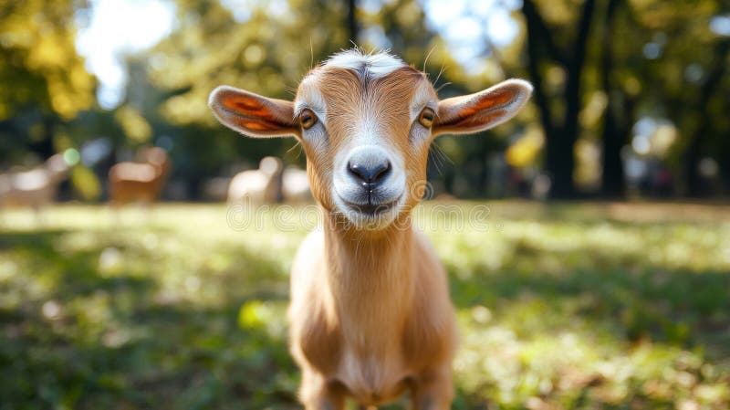 Adorable Browat Goat Kid in Green Paure royalty ilustracja