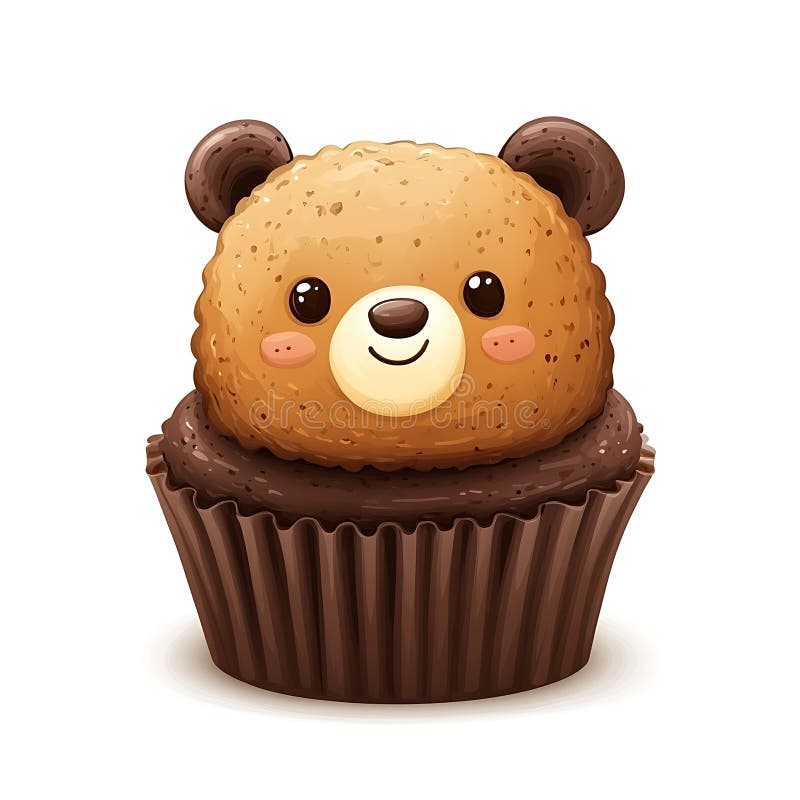 Adorable Brown Bear Cupcake Ilustracja royalty ilustracja