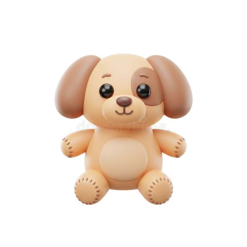 Adorable Brown Cartoon Puppy 3D Render ilustracji