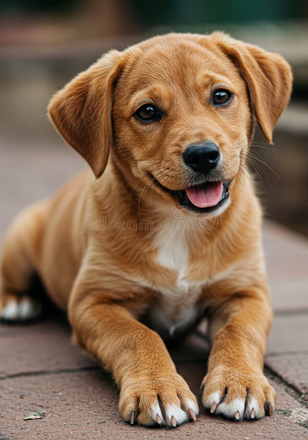 Adorable Brown Puppy Kłamstwo na chodniku ilustracja wektor