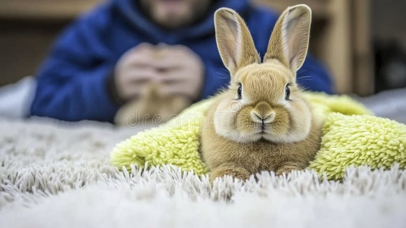 Adorable Brown Rabbit On Fluffy Rug ilustracja wektor