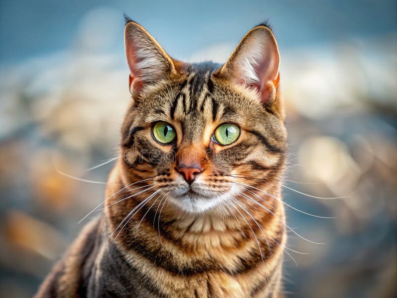 Adorable Brown Tabby Mackerel Cat Portrait A CloseUp of a Charming Domestic Short Hair stock illustration