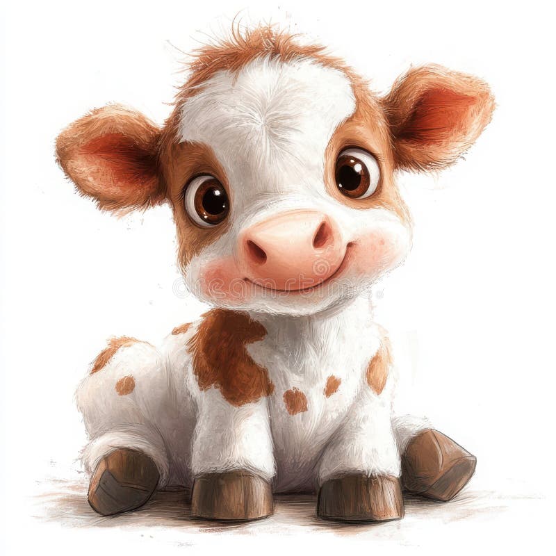 Adorable Brown and White Calf Ilustracja ilustracja wektor