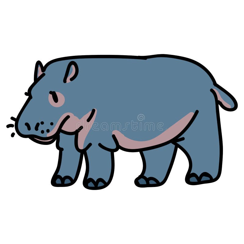 Adorable Cartoon Hippopotamus Clip Art Safari Animal Icon Hand Drawn Kawaii Kid Motif Illustration Doodle In Flat Color Stock Illustration Illustration Of Hoof Character