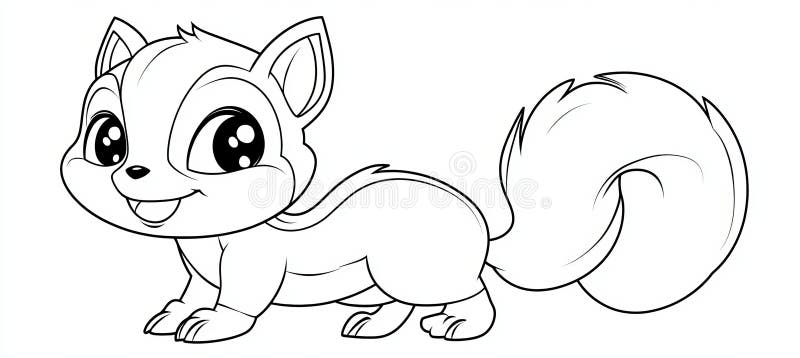 Adorable Cartoon Squirrel Coloring Page for Kids Big Eyes, Bushy Tail, and Playful Pose stock illustration