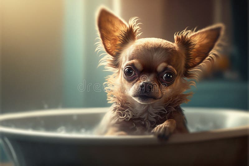 Adorable Chihuahua dog in a bath, vintage setting