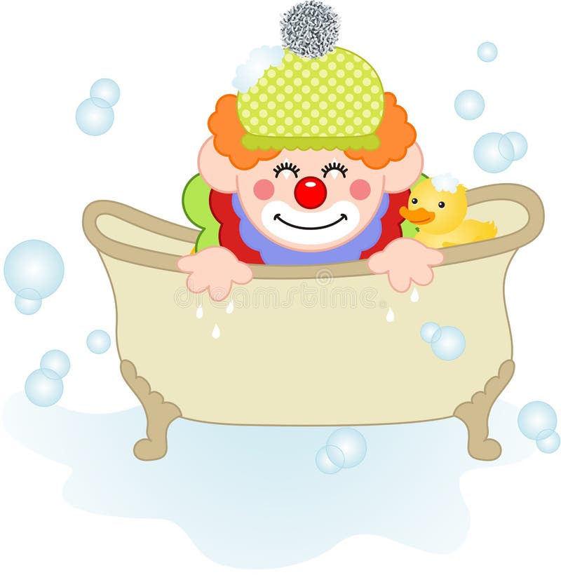 Adorable Clown Taking a Bath Stock Vector - Illustration of show, party:  72697837