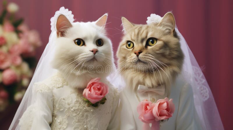 Adorable Couple Cat Wearing Wedding Dress in Wedding AI Generated Stock ...