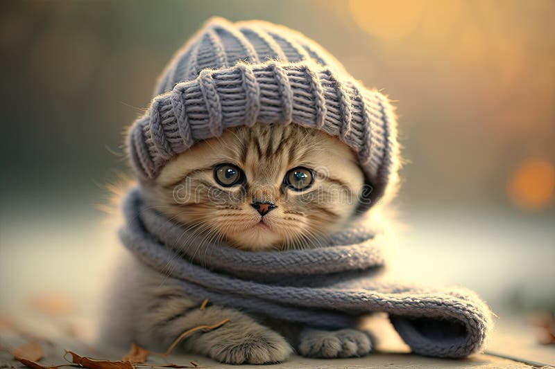 Adorable Cute Kitten Wearing Woolen Clothes. Warmth Concept. Generative