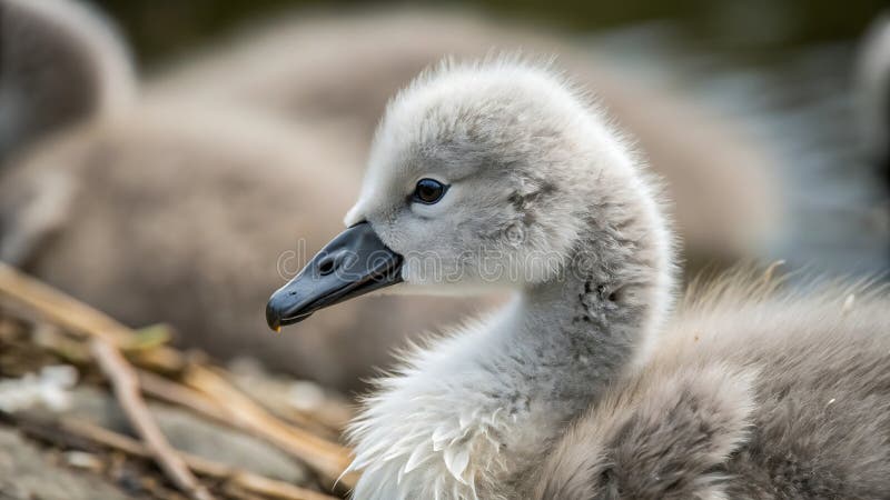 Adorable Cygnet Baby Swanjpg Portrait Schließen Stock Foto Generative AI stock abbildung
