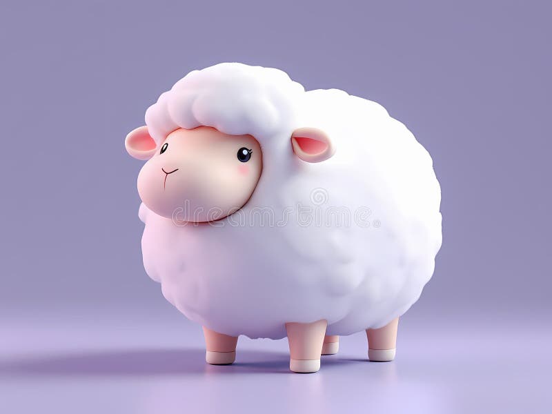 Adorable 3D Render of a Fluffy Sheep. A charming 3D rendered image of a fluffy white sheep. The adorable sheep is set against a soft purple background