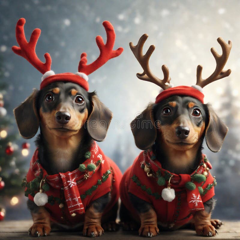 Dachshund & Reindeer Santa Hat Dachshund & Reindeer Santa Hat