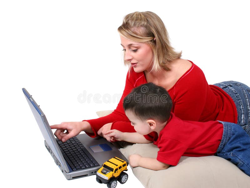 Adorable Family Moment With Mother and Son at the Laptop