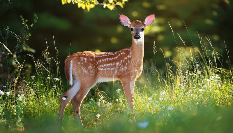 Adorable Fawn au milieu de neige blancheForêt de cerfs à la queue dans un matin d'hiver froid Capturer la tranquillité des natures illustration de vecteur