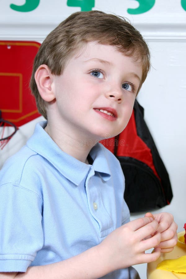 Adorable Four Year Old Boy At Preschool royalty free stock images Adorable Four Year Old Boy At Preschool royalty free stock images