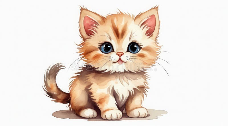 Adorable Ginger Kitten con los ojos azules en fondo blanco libre illustration