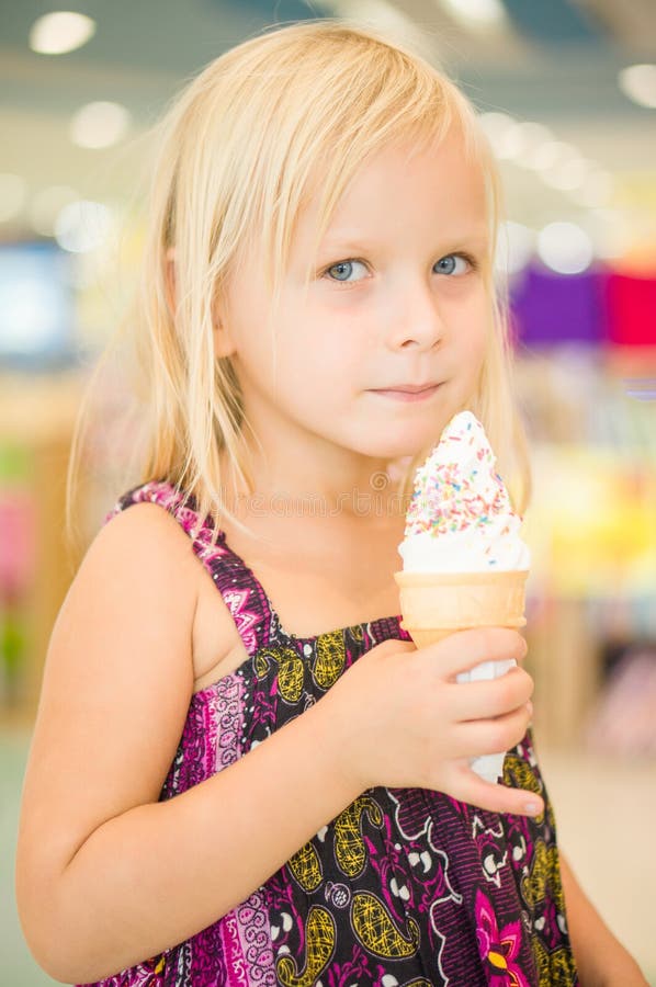 Adorable Girl Eat Fruit Ice Cream in Mall Stock Image Image of mall