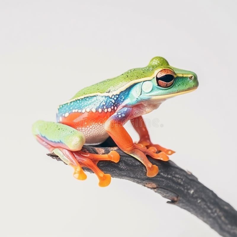 Adorable Green Multicolored Tree Frog Isolated on White Closeup