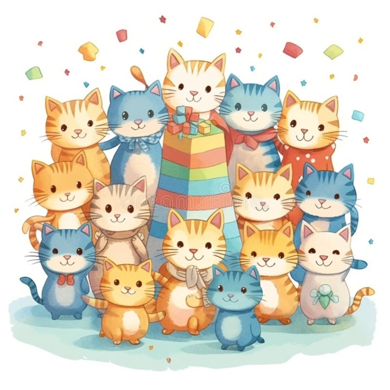An adorable group of cats royalty free illustration