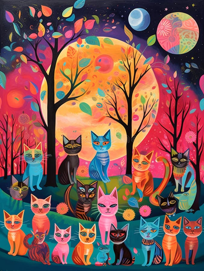 An adorable group of cats royalty free illustration