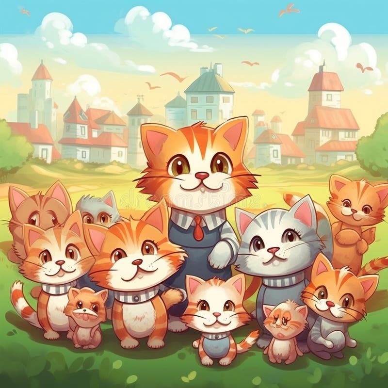 An adorable group of cats stock illustration