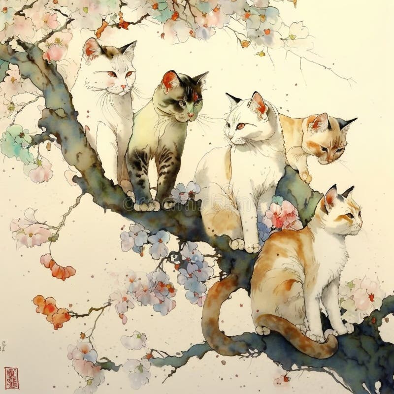 An adorable group of cats royalty free illustration