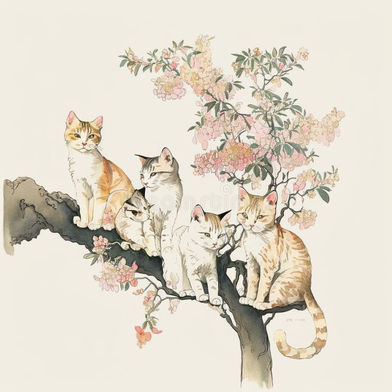 An adorable group of cats stock illustration