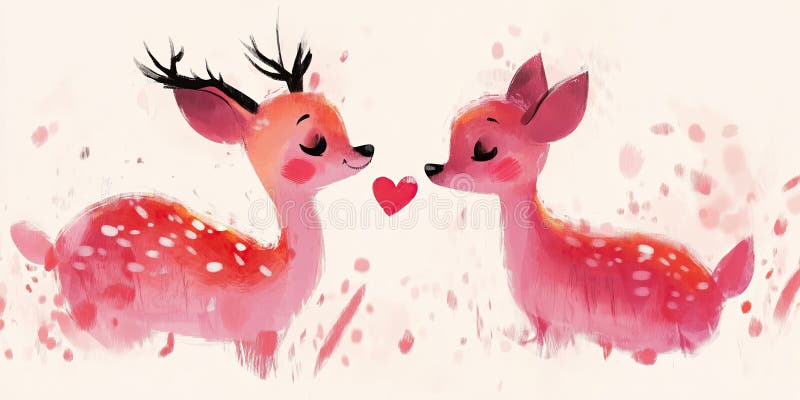 Adorable hand drawn deers with heart, expressing love and whimsy royalty free illustration
