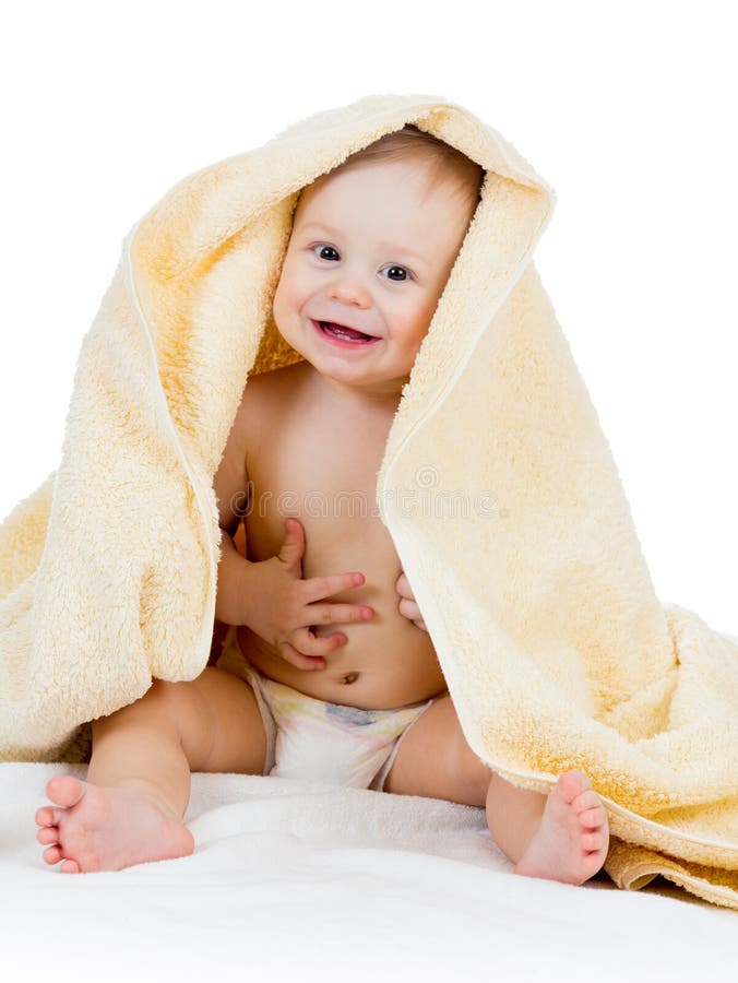 Adorable Happy Baby Boy in Towel Stock Photo Image of months, care