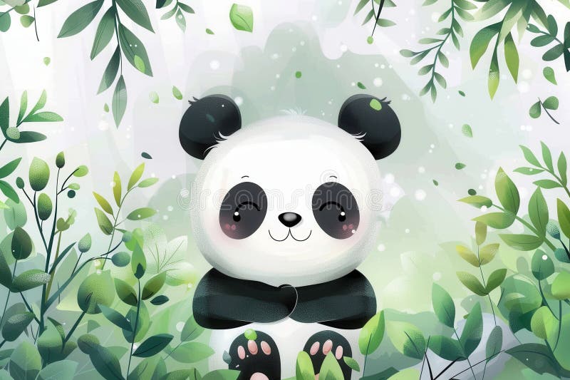 Adorable Kawaii Panda. Cute and Detailed Illustration Stock