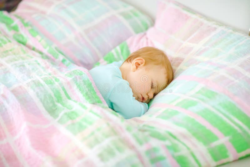 Adorable Little Baby Girl Sleeping In Bed Calm Peaceful Child Dreaming