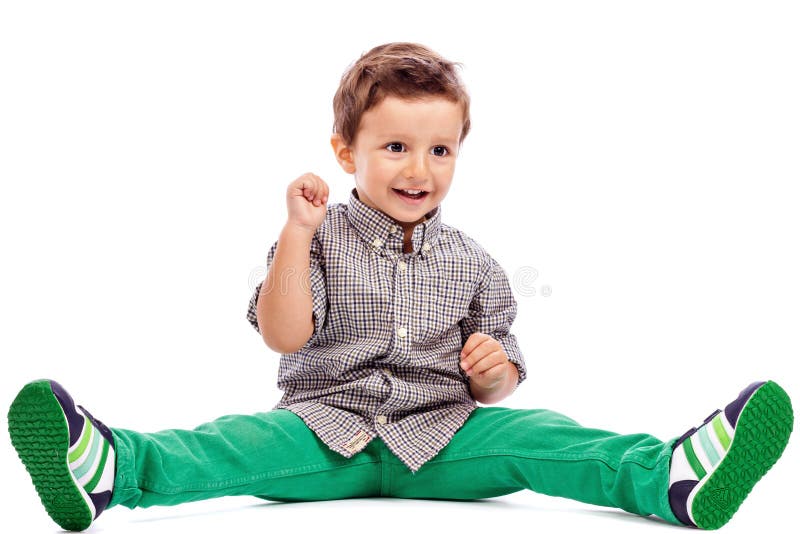 Adorable Little Boy Sitting on the Floor Stock Photo - Image of happy ...