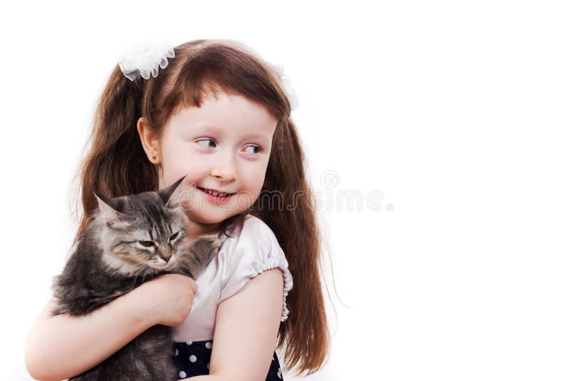 Adorable Happy Little Girl and a Cat Stock Photo Image of childhood, female 23857534