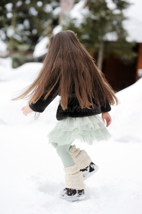 Adorable Little Girl Dances In The Snow Stock Image Image of child