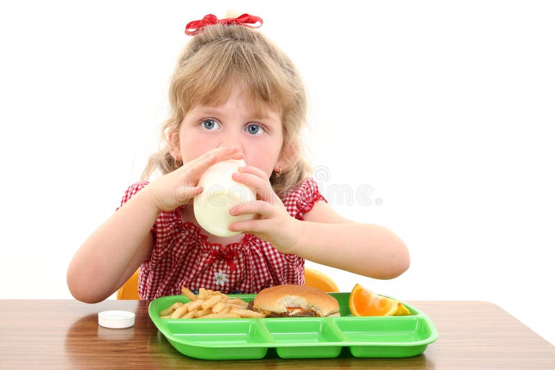 Adorable Little Girl Having Lunch at School