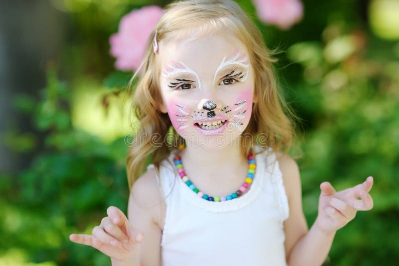 Child with Kitty Cat Make Up Stock Photo Image of painted, dirty