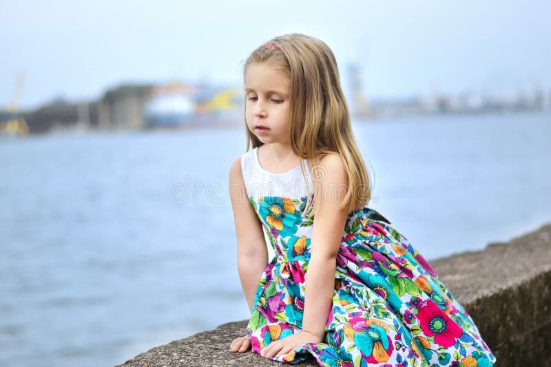Adorable Little Girl Playing by a River in Sunny Park on a Beautiful ...