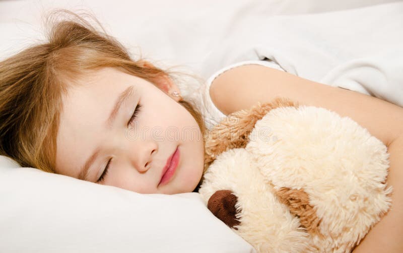 Adorable Little Girl Sleeping in the Bed Stock Image Image of