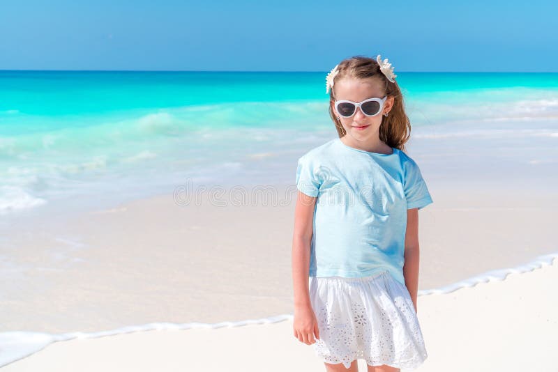 Adorable Little Girl Have Fun at Tropical Beach during Vacation Stock ...