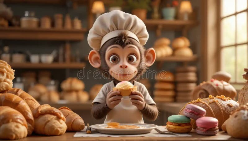 Adorable Monkey Chef Baking Delectable Treats stock illustration