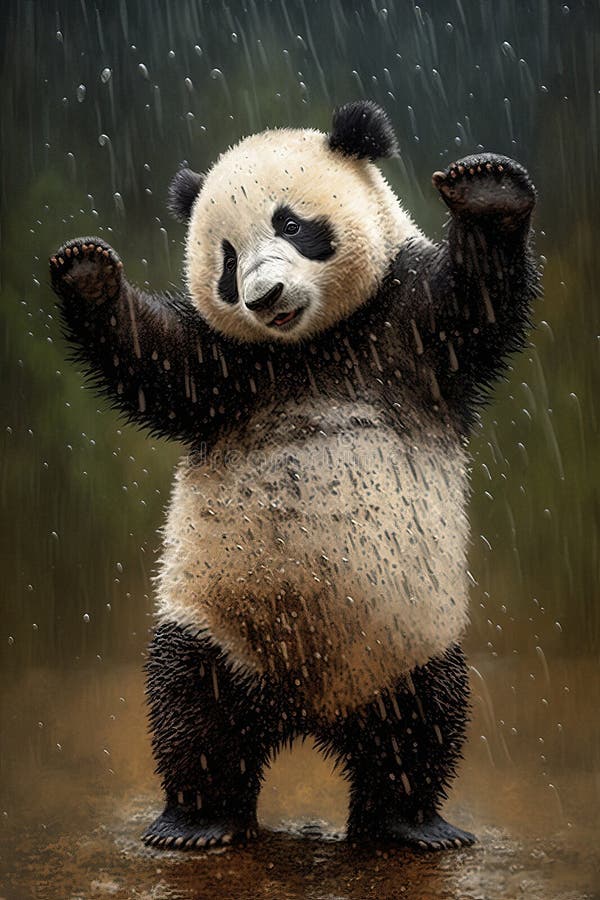 Cute Panda Bear Dancing in the Rain Stock Illustration - Illustration of  cute, wild: 269550515