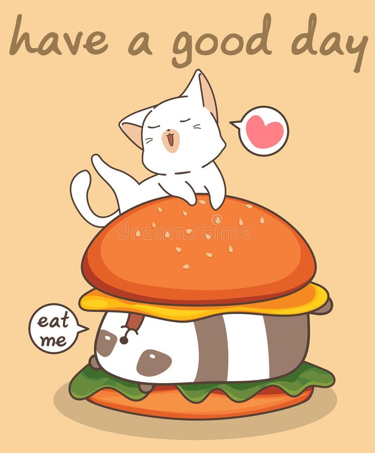 Adorable panda burger with a cute cat stock illustration